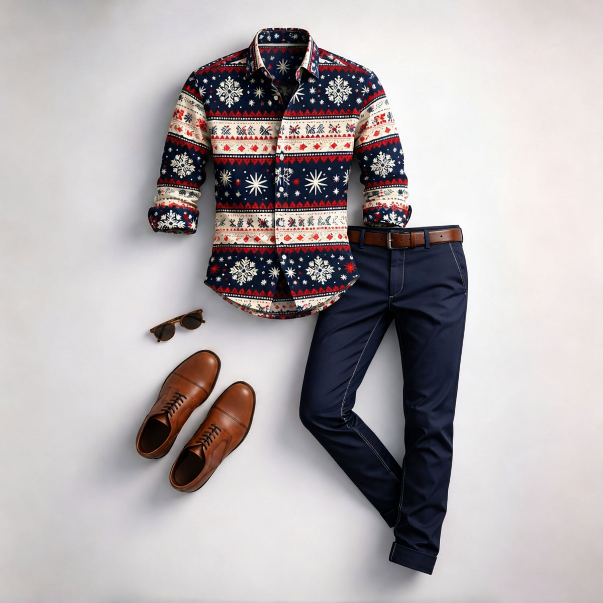Men's Christmas-themed Long-Sleeve Shirt and Pants Set