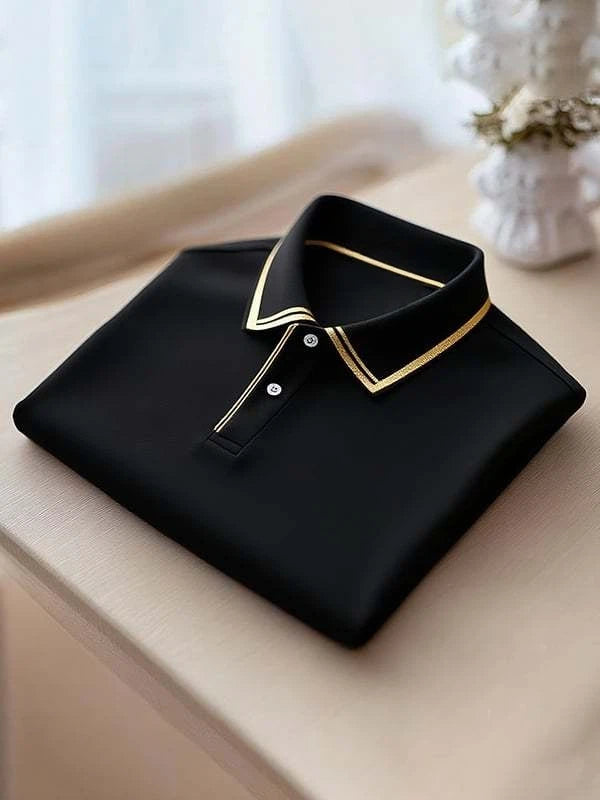 Men's Classic Business Logo Button Short Sleeve Polo Shirt