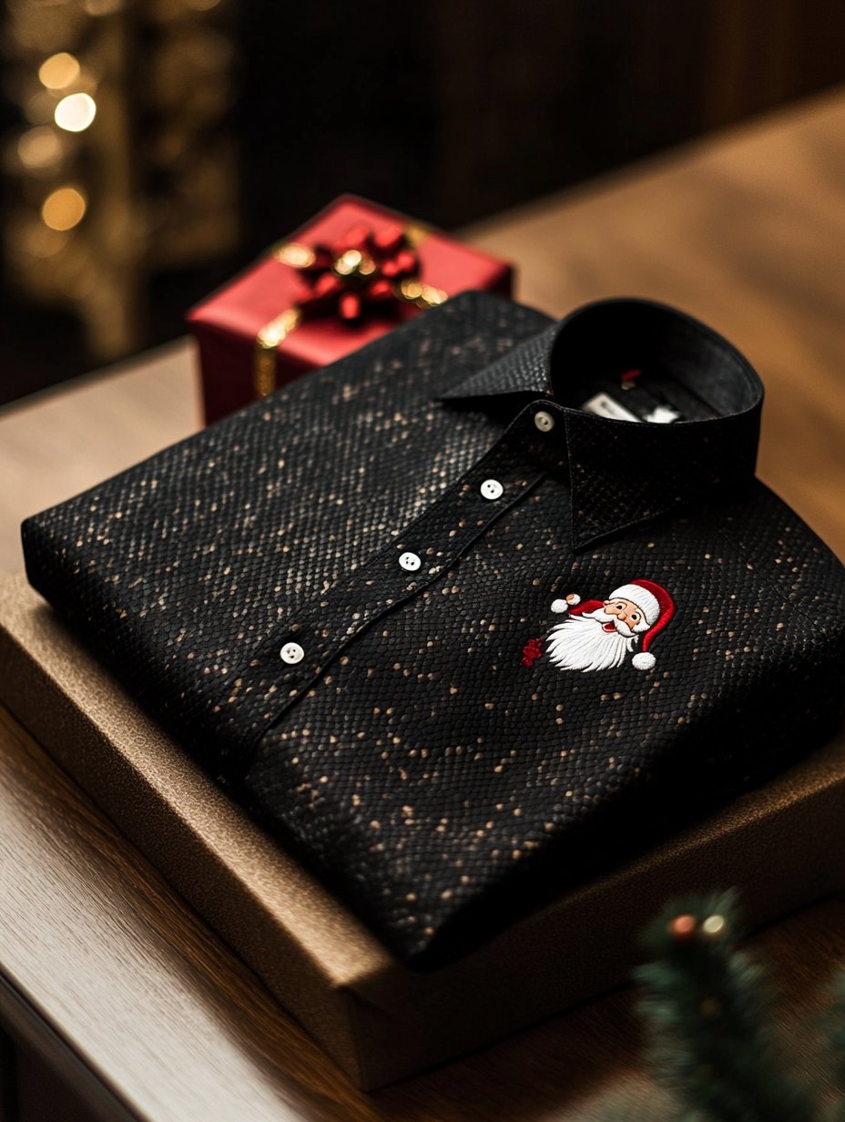 Men's Business Santa Logo Snake Texture Print Long Sleeve Shirt