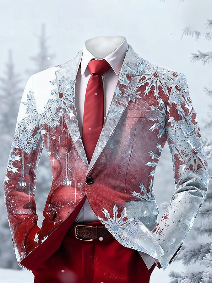 Men'S Christmas-Themed Art Print Suit Jacket