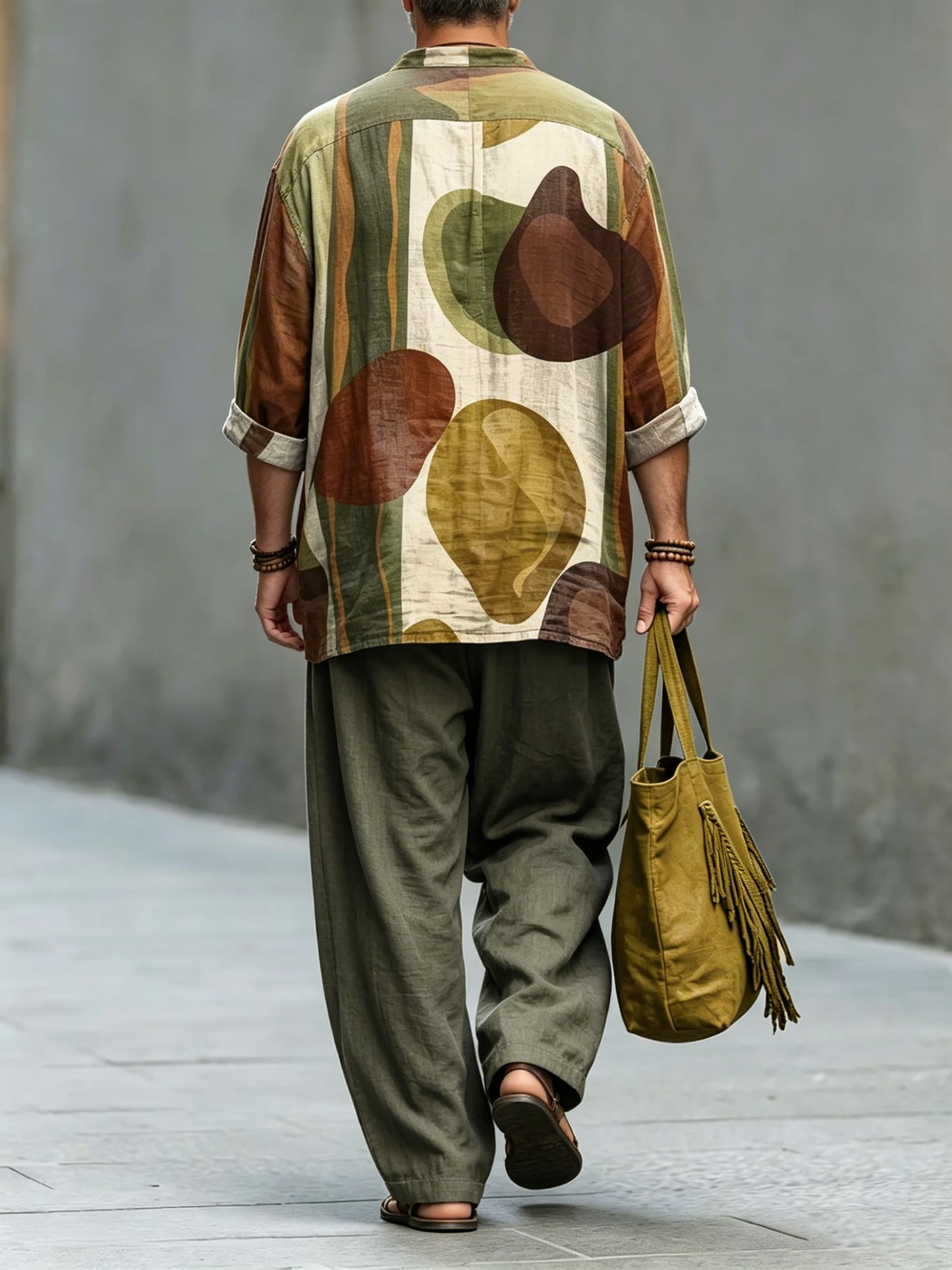 Men's Abstract Geometric Art Print Cotton Shirt Set