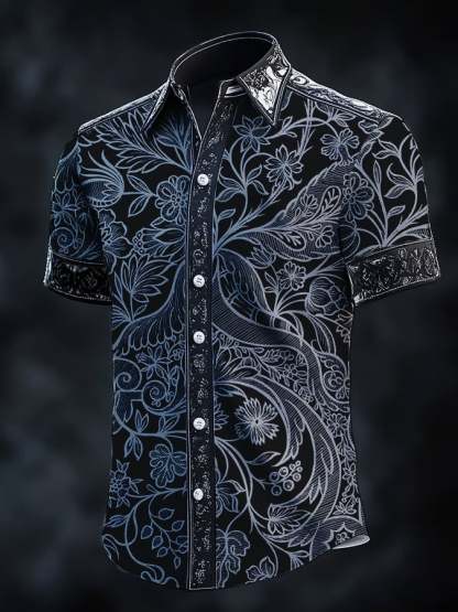 Men's Vintage Dark Baroque Print Short Sleeve Shirt