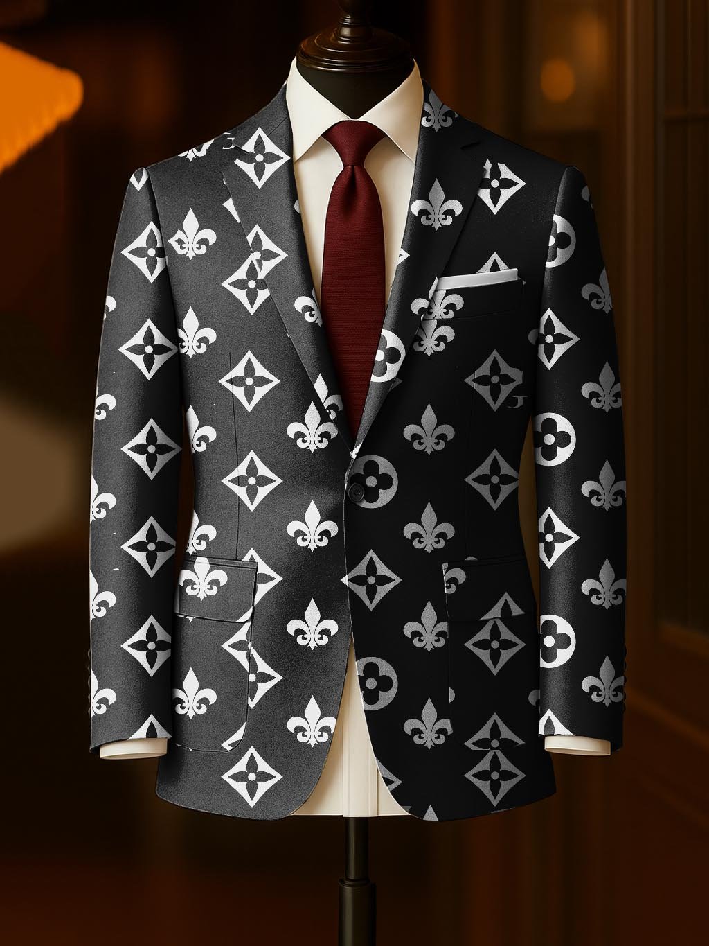 Men's Business Casual Large Pocket Notch Lapel Print Blazers