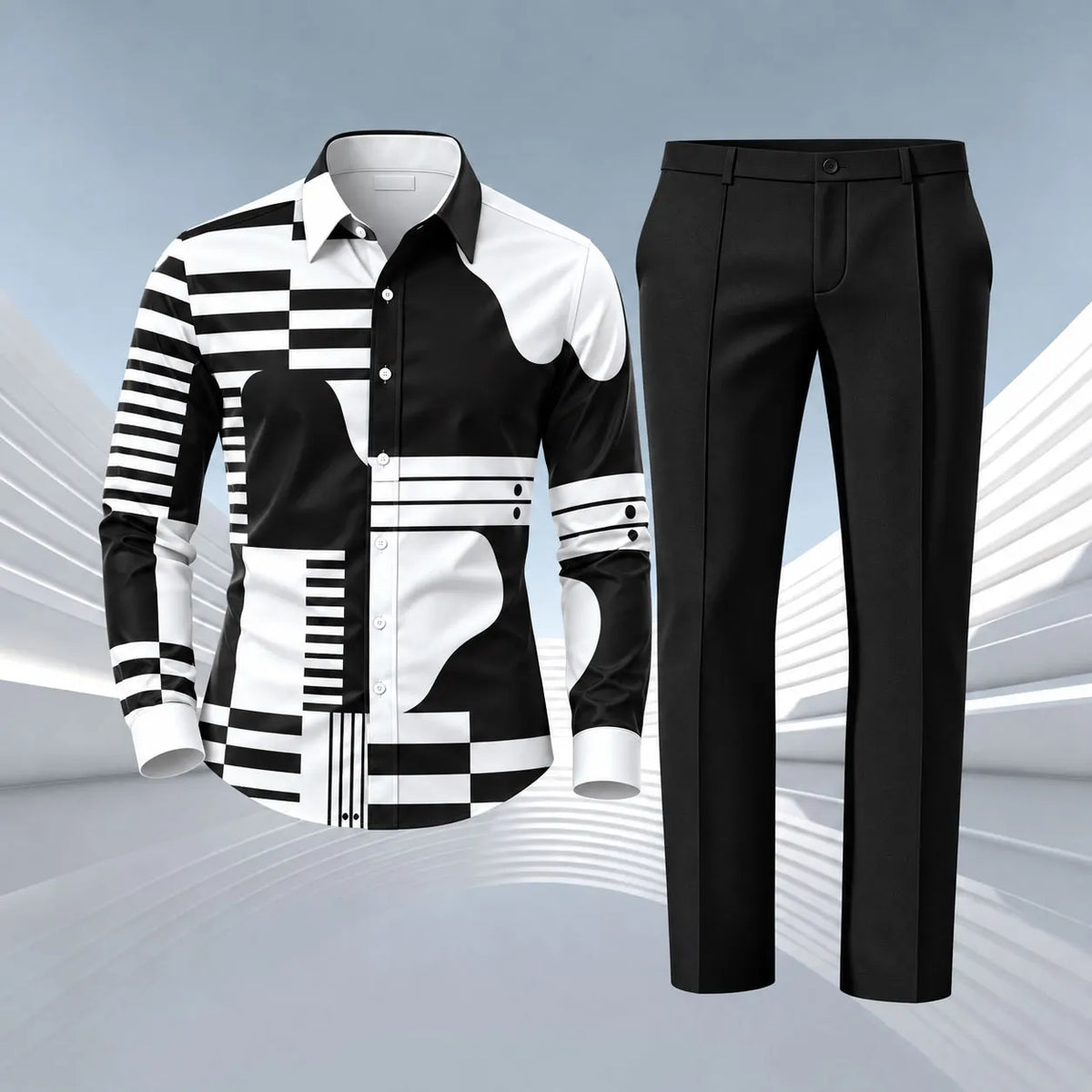 Men's Printed Long-Sleeve Shirt and Pants Set 212131