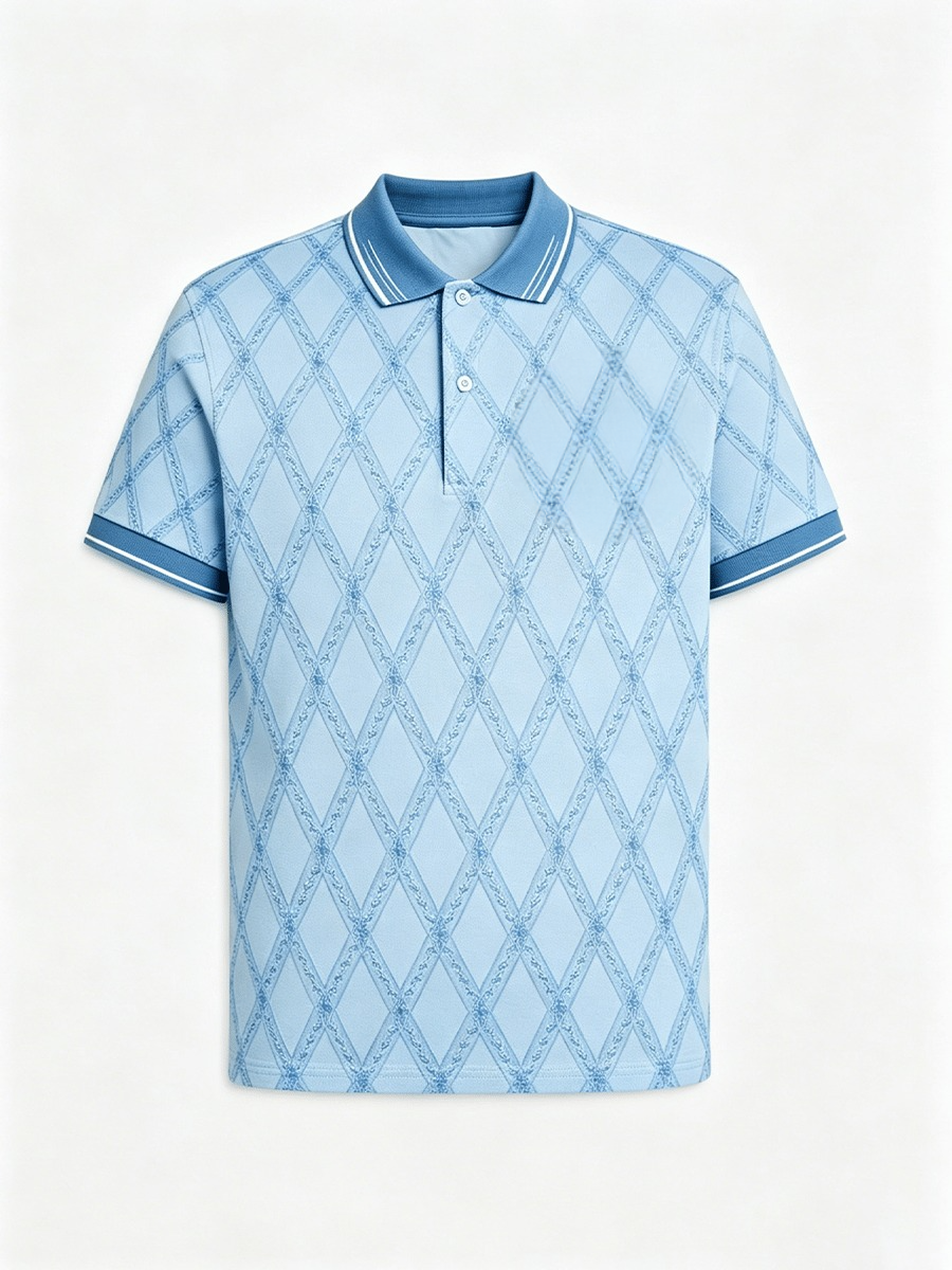 Men's Business Colorblock Plaid Print Polo Shirt