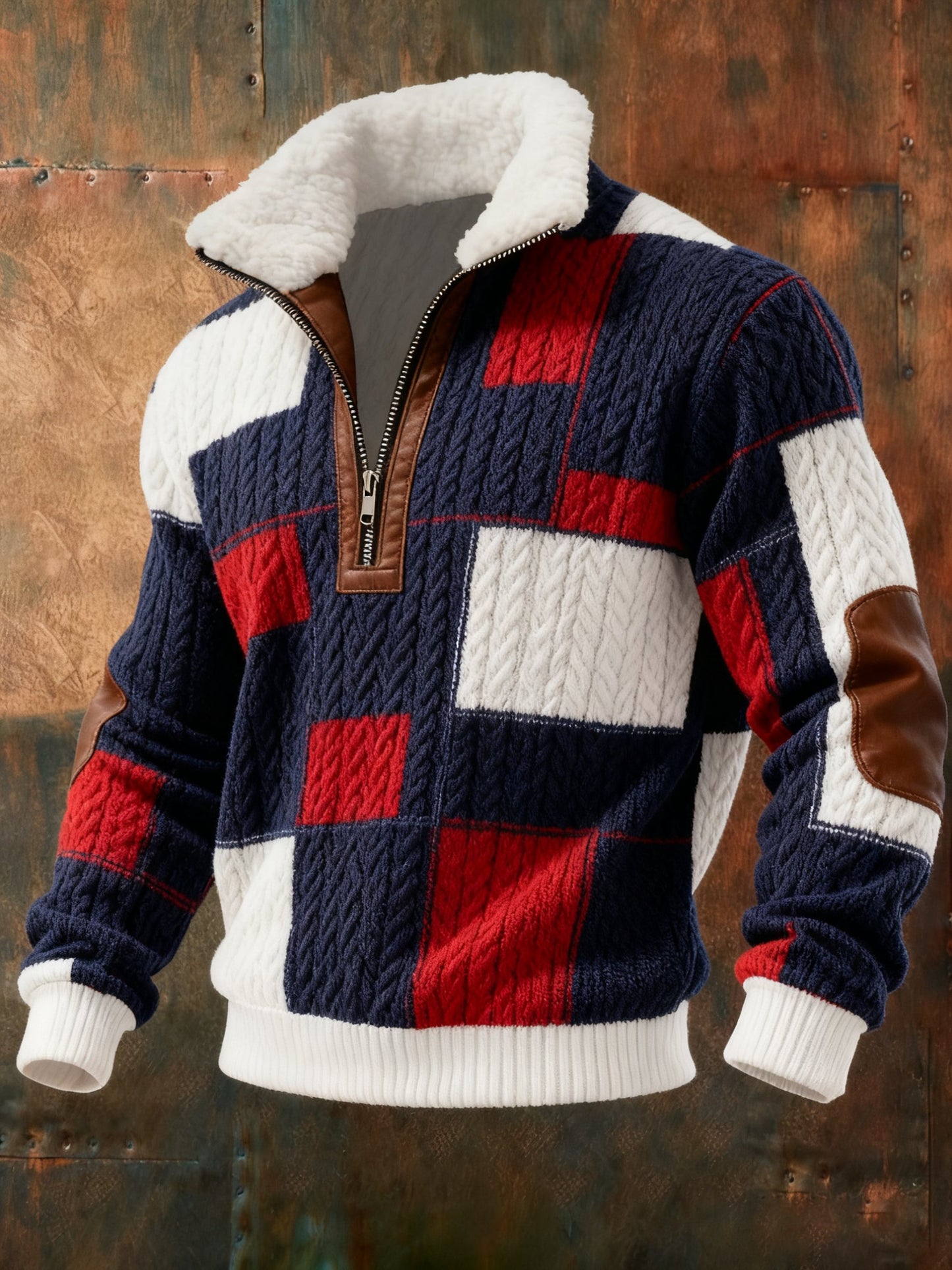 Men's Cable Textured Print Casual Sweatshirt