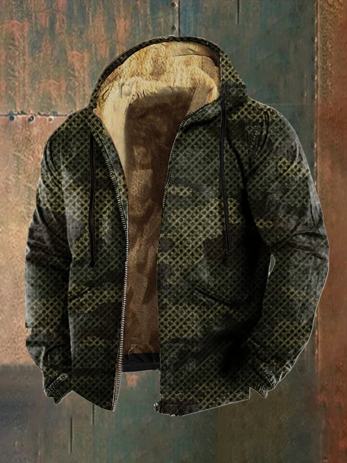 Men's Retro Camouflage Print Fleece Jacket
