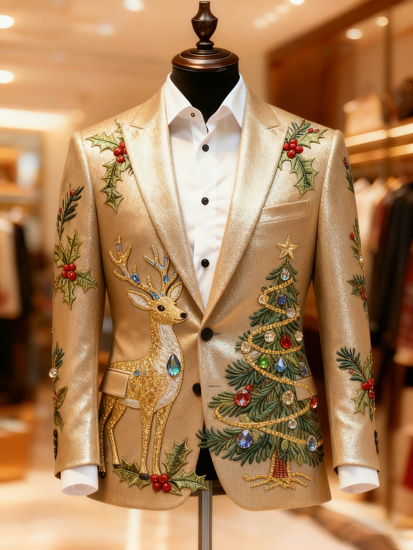 Men's Christmas Casual Print Large Pocket Blazers