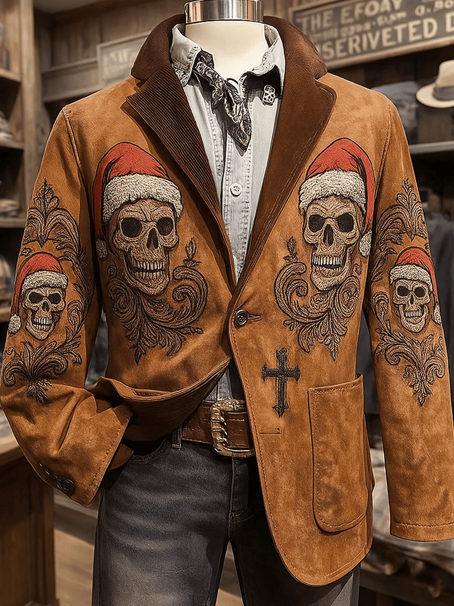 Men's Retro Christmas Skull Casual Blazer
