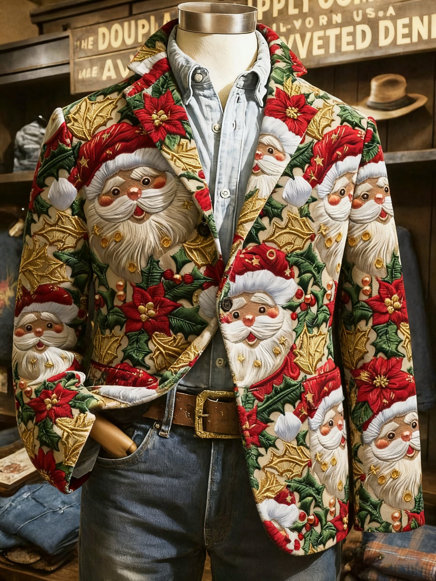Men's Vintage Christmas Print Casual Jacket