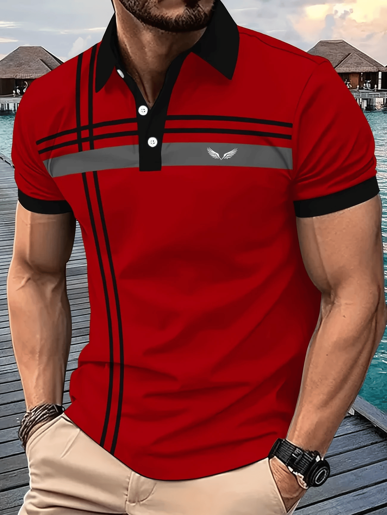 Men's Business Logo Button-Down Short Sleeve Polo Shirt