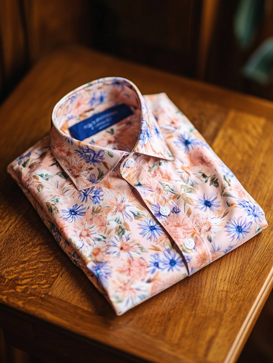 Men's Business Casual Floral Lapel Short Sleeve Shirt