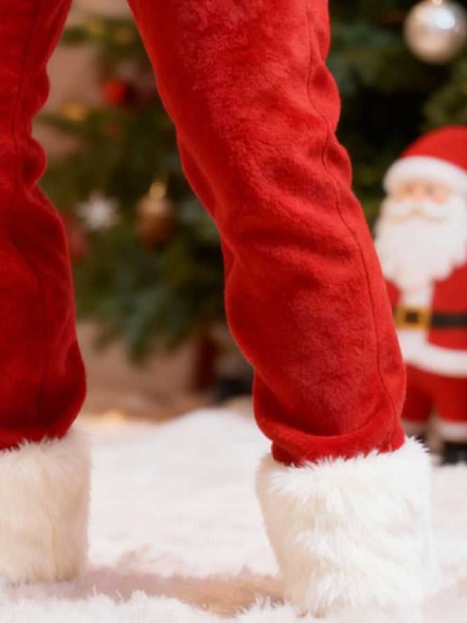 Men's Red Warm Plush Christmas Work Pants