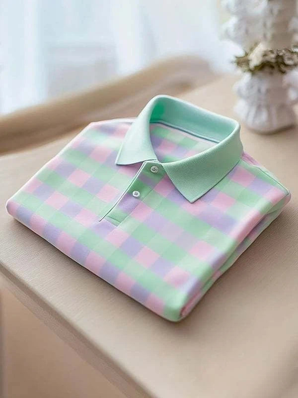 Men's Classic Business Logo Button Short Sleeve Polo Shirt