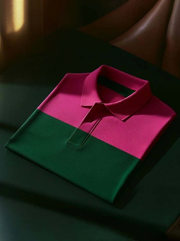 Men's Classic Business Logo Button Short Sleeve Polo Shirt