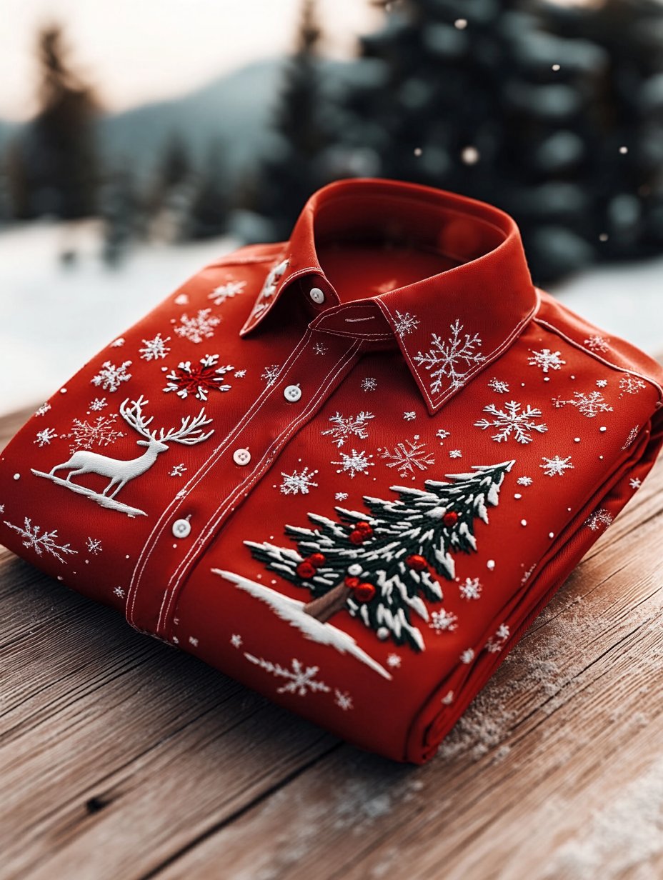 Men's Christmas Long Sleeve Button-Down Shirt
