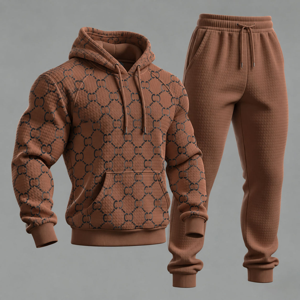 Men's Brown Hooded Sweatshirt and Sweatpants Set