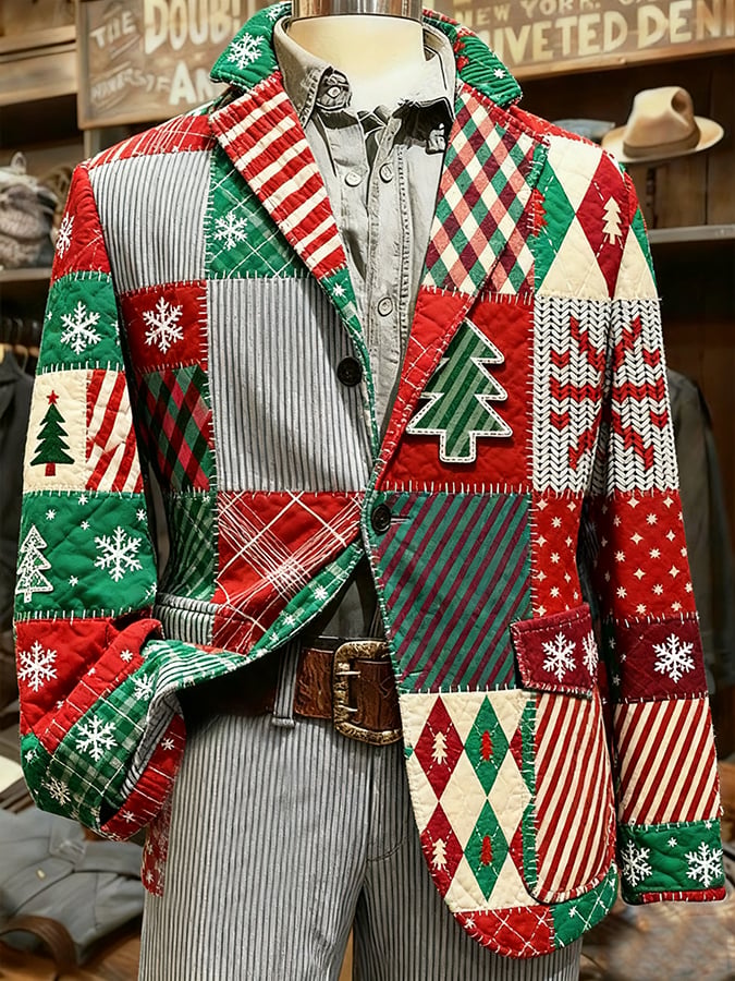 Men's Christmas Art Design Print Casual Coat