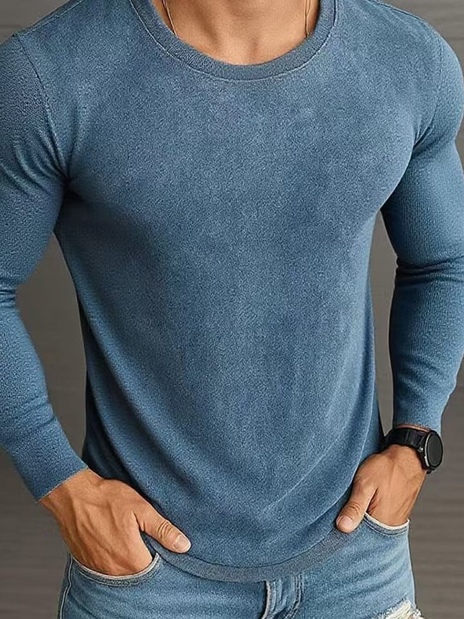 Men's Casual Retro Printed Round Neck Long Sleeve T-Shirt