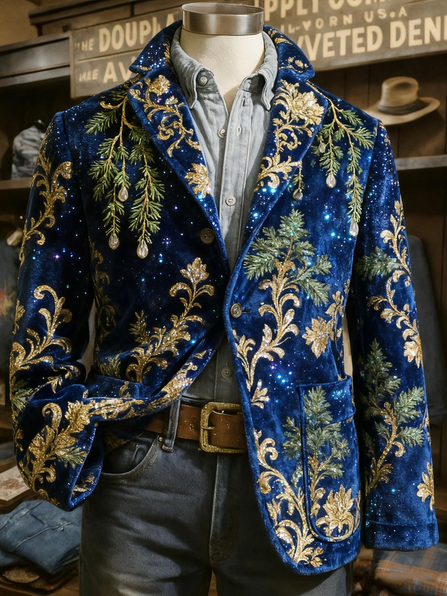 Men's Retro Christmas Evergreen Lapel Suit Jacket