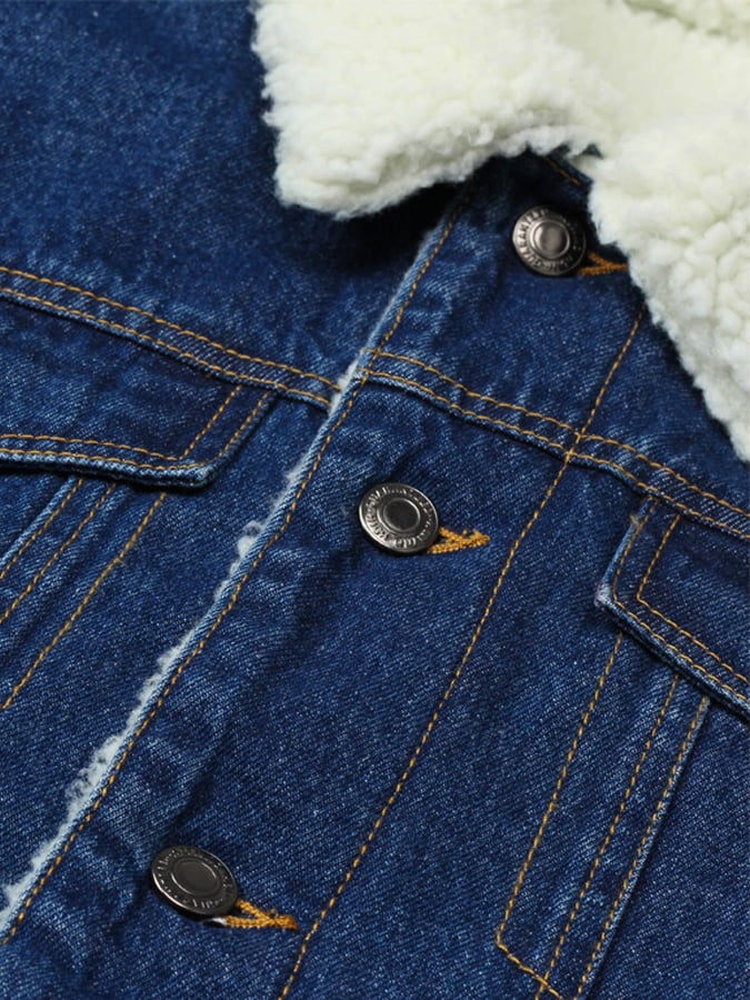 Men's Retro Warm Plush Denim Splicing Warm Jacket