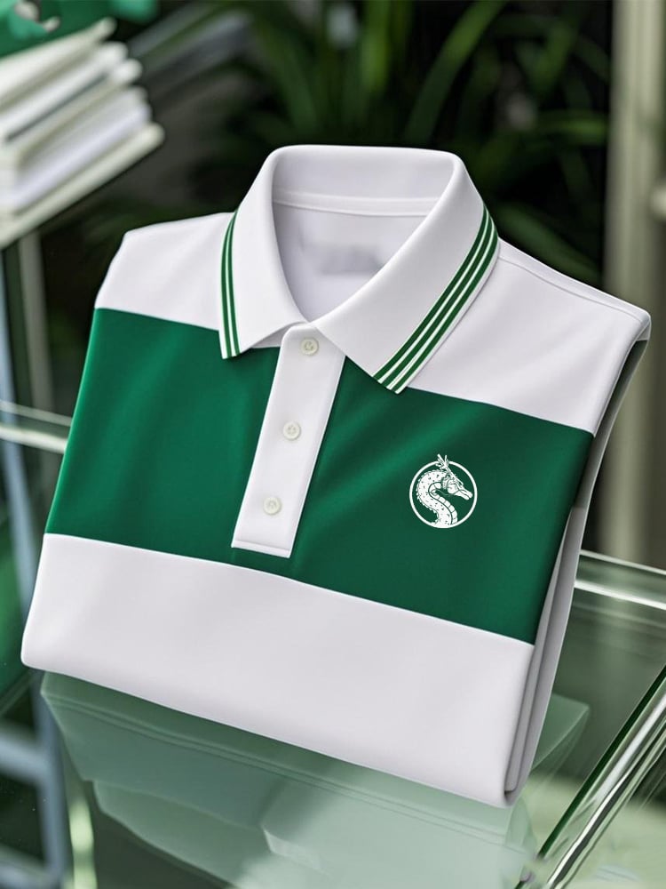 Men's Business Casual Logo Button Short Sleeve Polo Shirt