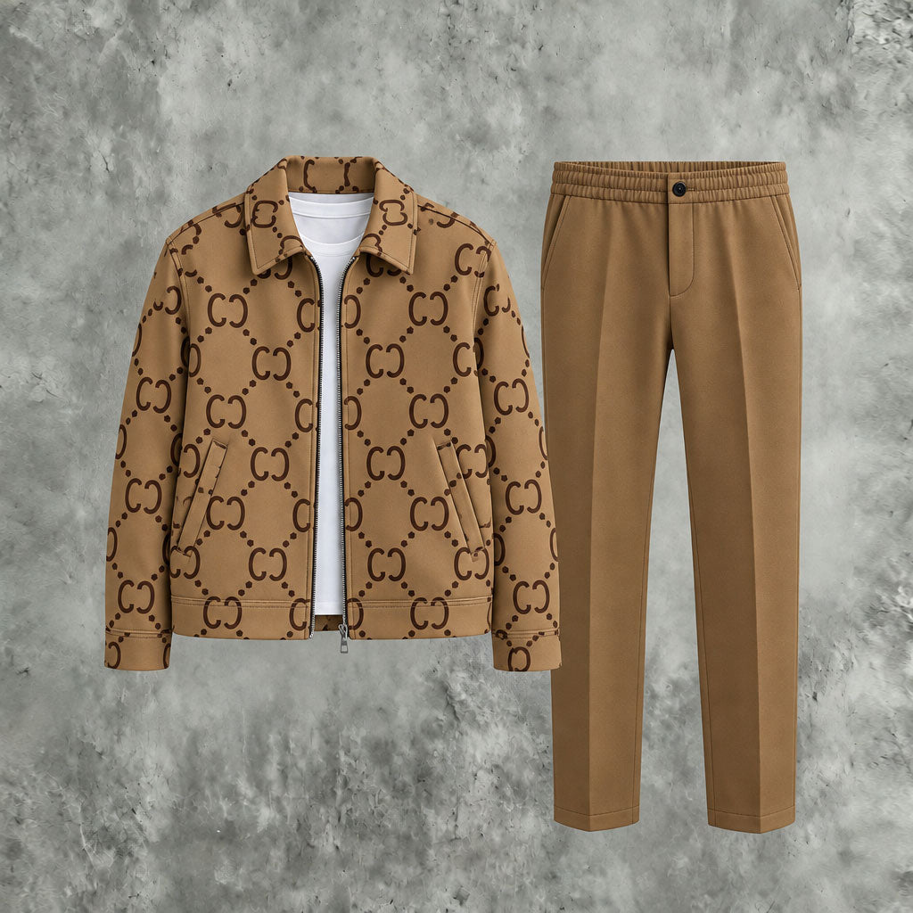 Men's Brown Zipper Hoodie and Pants Set