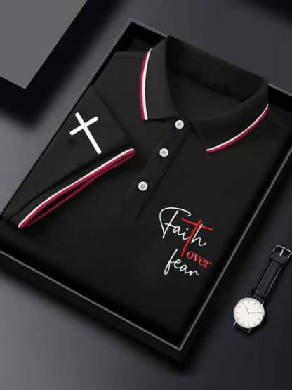 Men's Retro Faith Over Fear Print Polo Shirt