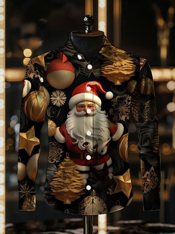 Men's Luxury Romantic Christmas Printed Long Sleeve Shirt