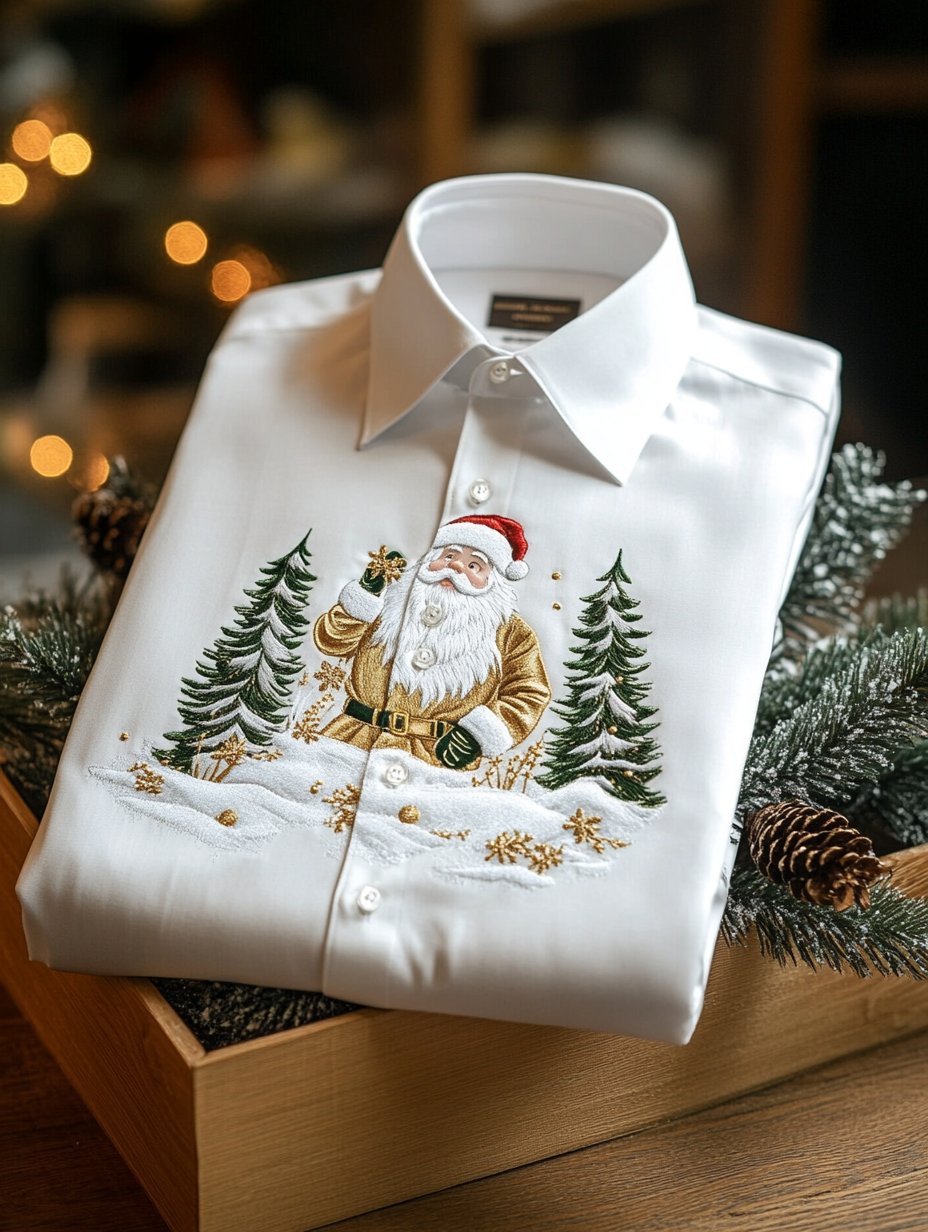 Men's Business Luxury Santa Claus Snowflake Evergreen Loose Long Sleeve Shirt