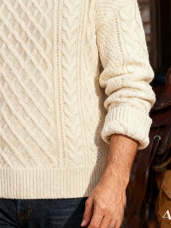 Men's Vintage Cable Knit Solid Color Sweater