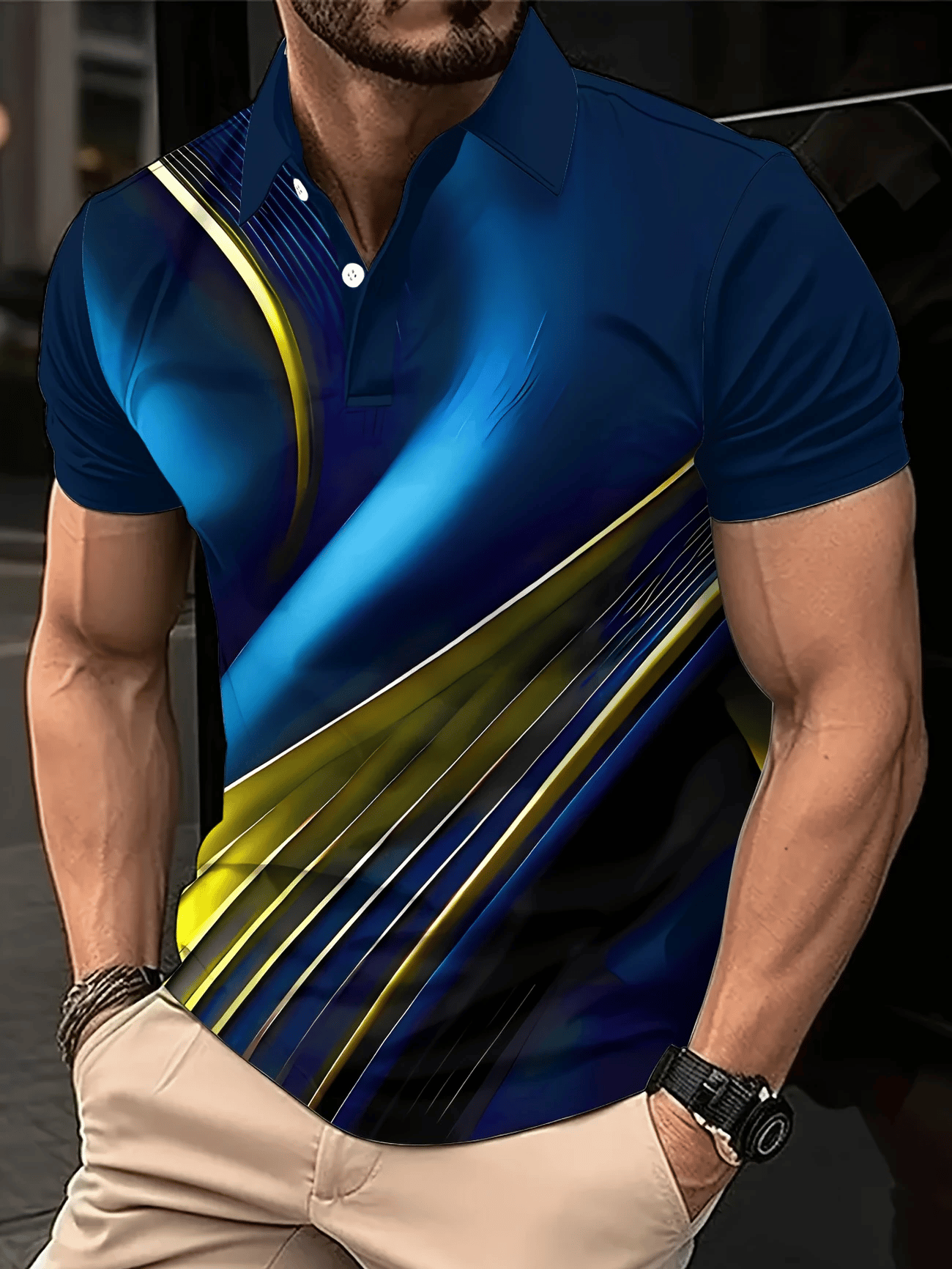 Men's Classic Business Logo Button Short Sleeve Polo Shirt
