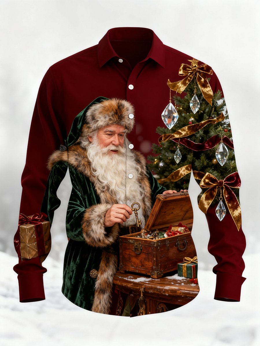 Men's Vintage Christmas Art Long Sleeve Shirt