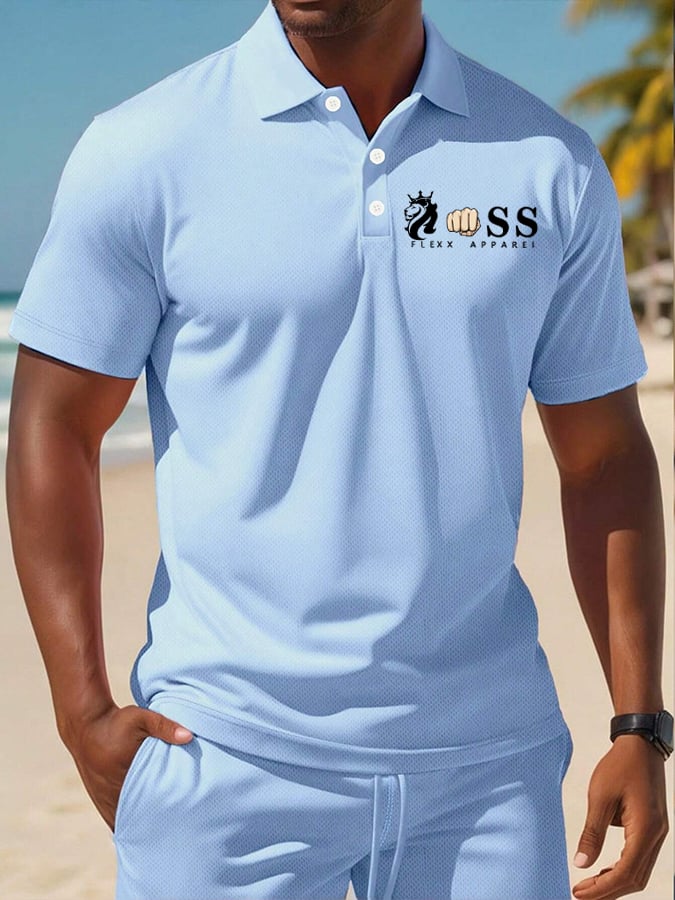 Men's Retro Letter Design Printed Casual Comfortable And Breathable Polo Shirt
