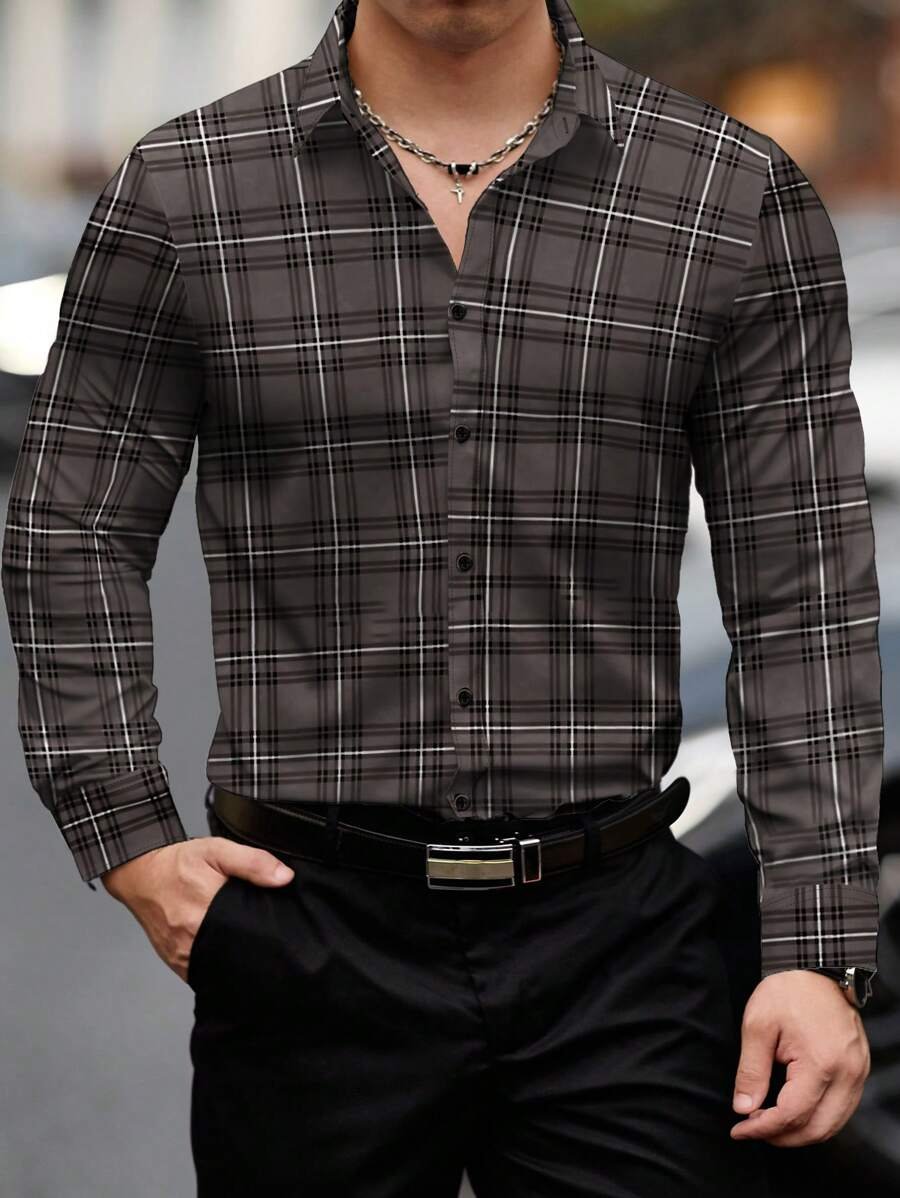 Men's Street Style Business Casual Printed Long Sleeve Shirt