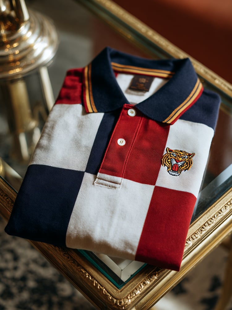 Men's Classic Business Check Logo Button Short Sleeve Polo Shirt