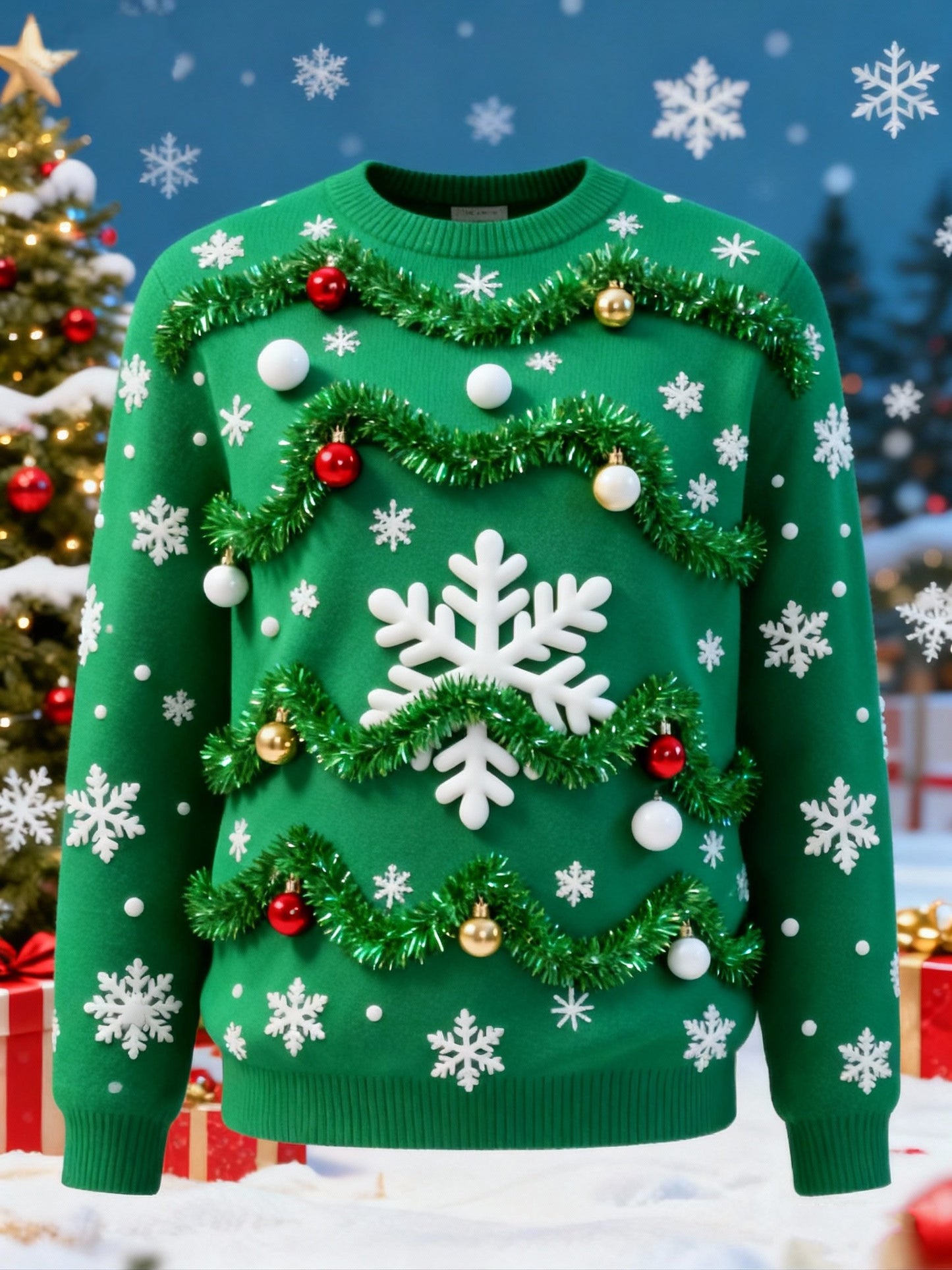 Men's Cartoon Print Ugly Christmas Mistletoe Pullover Sweater