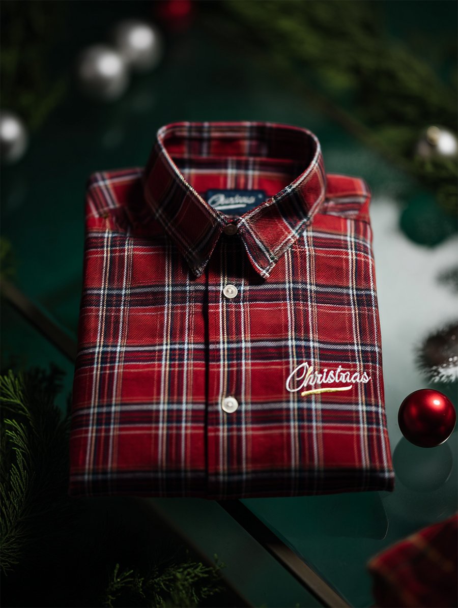 Men's Christmas Plaid Art Long Sleeve Shirt