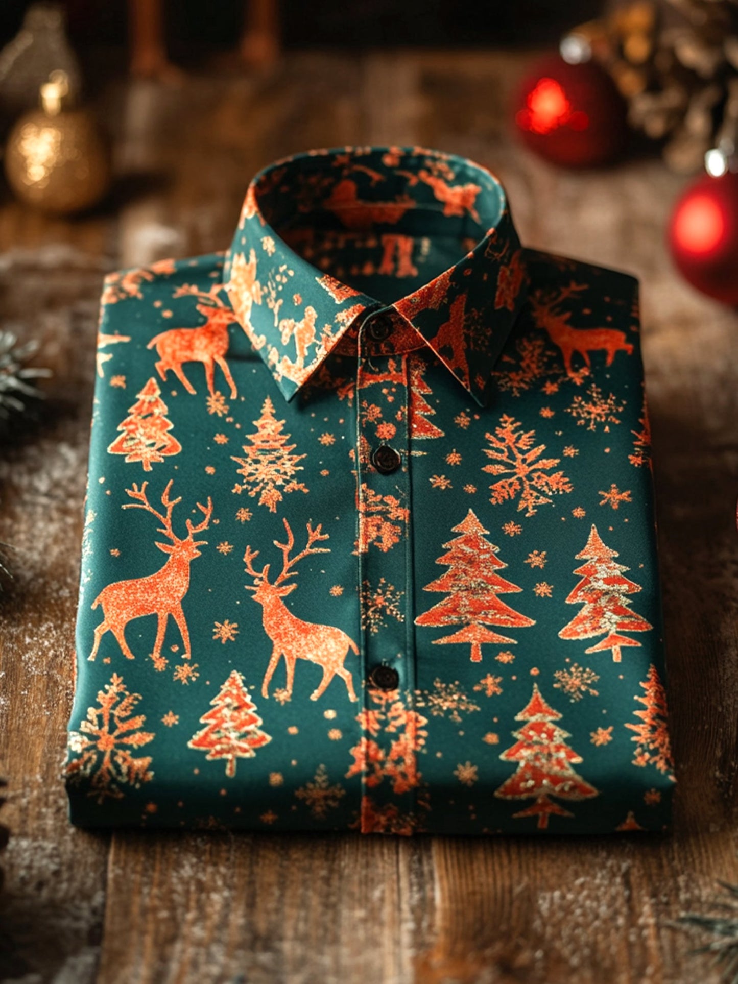 Men's Satin Luxury Christmas Party Long Sleeve Button-Down Shirt