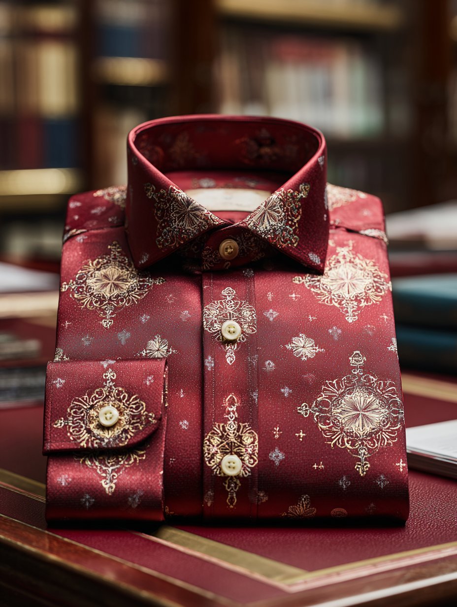 Men's Business Retro New Year Christmas Print Long Sleeve Shirt