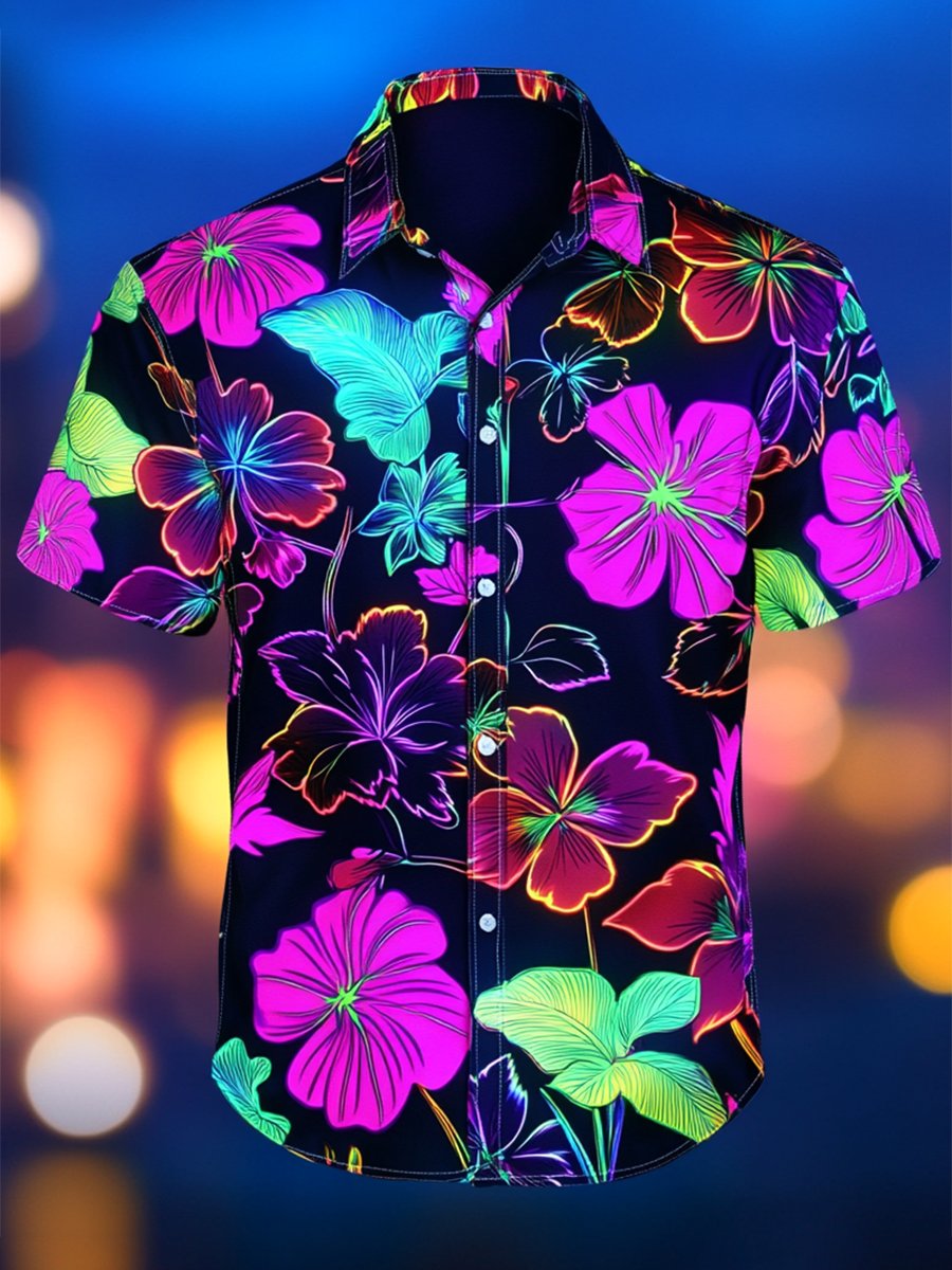 Men's Resort Casual Floral Art Short Sleeve Shirt