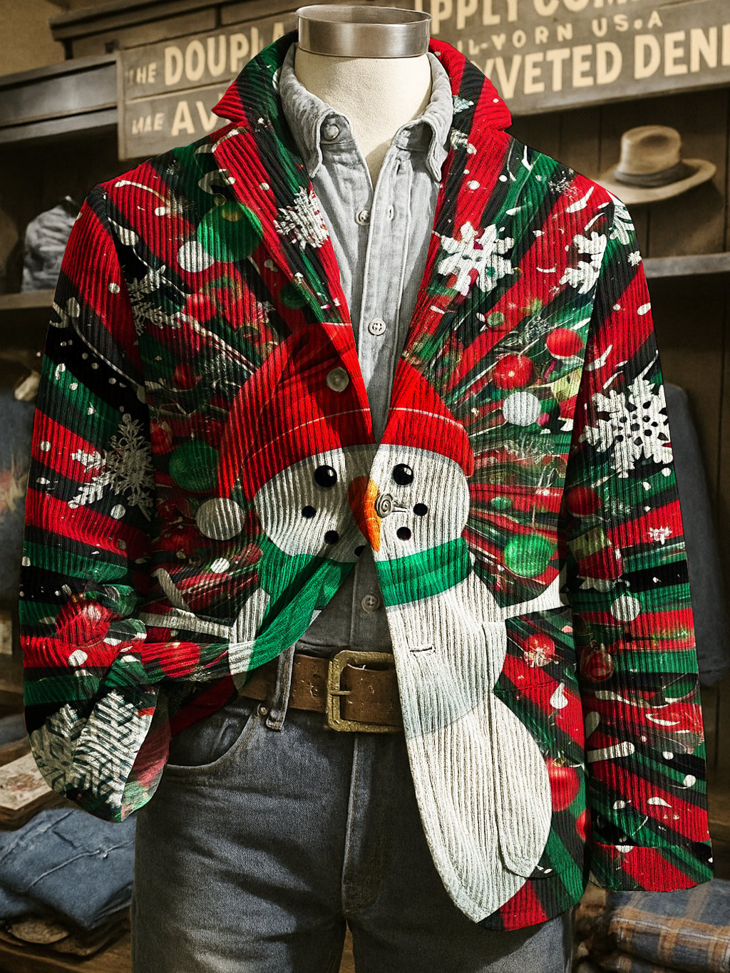 Men's fashionable Christmas snowman lapel suit jacket