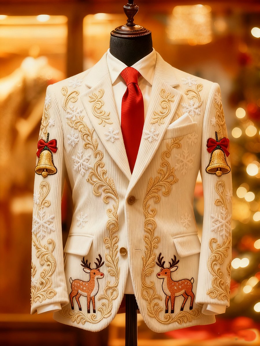 Men's Corduroy Christmas Reindeer Collar Suit Jacket