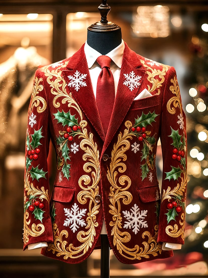 Men's Vintage Casual Christmas Party Corduroy Blazer