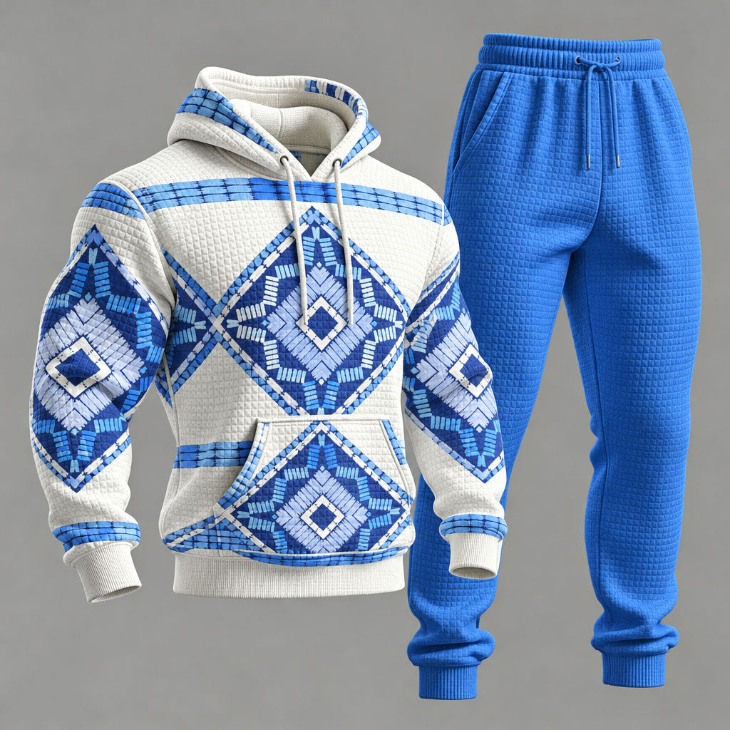 Men's Geometric Print Hooded Sweatshirt and Sweatpants Set