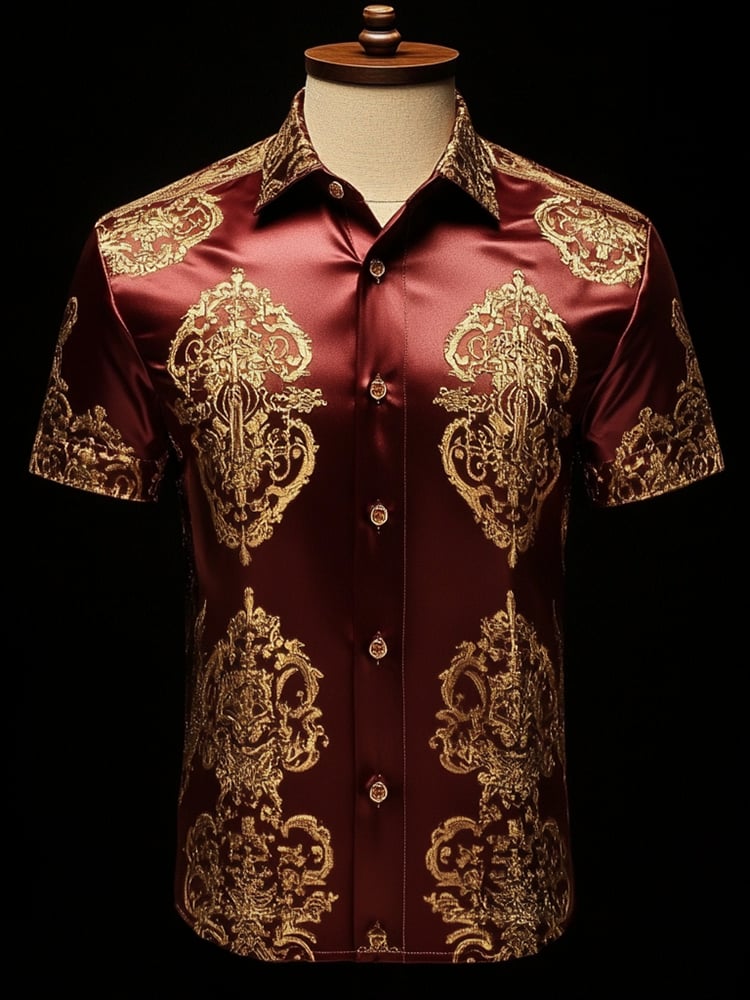 Men's Satin Luxe Print Short Sleeve Button Shirt