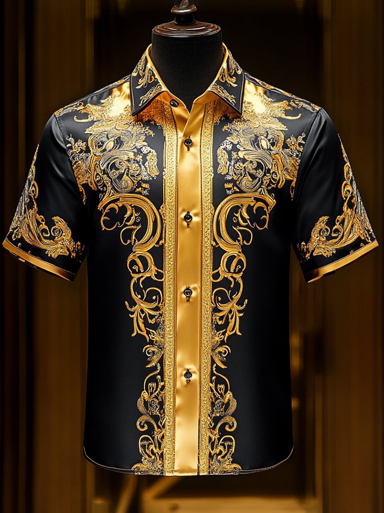 Men's Satin Luxe Print Short Sleeve Button Shirt