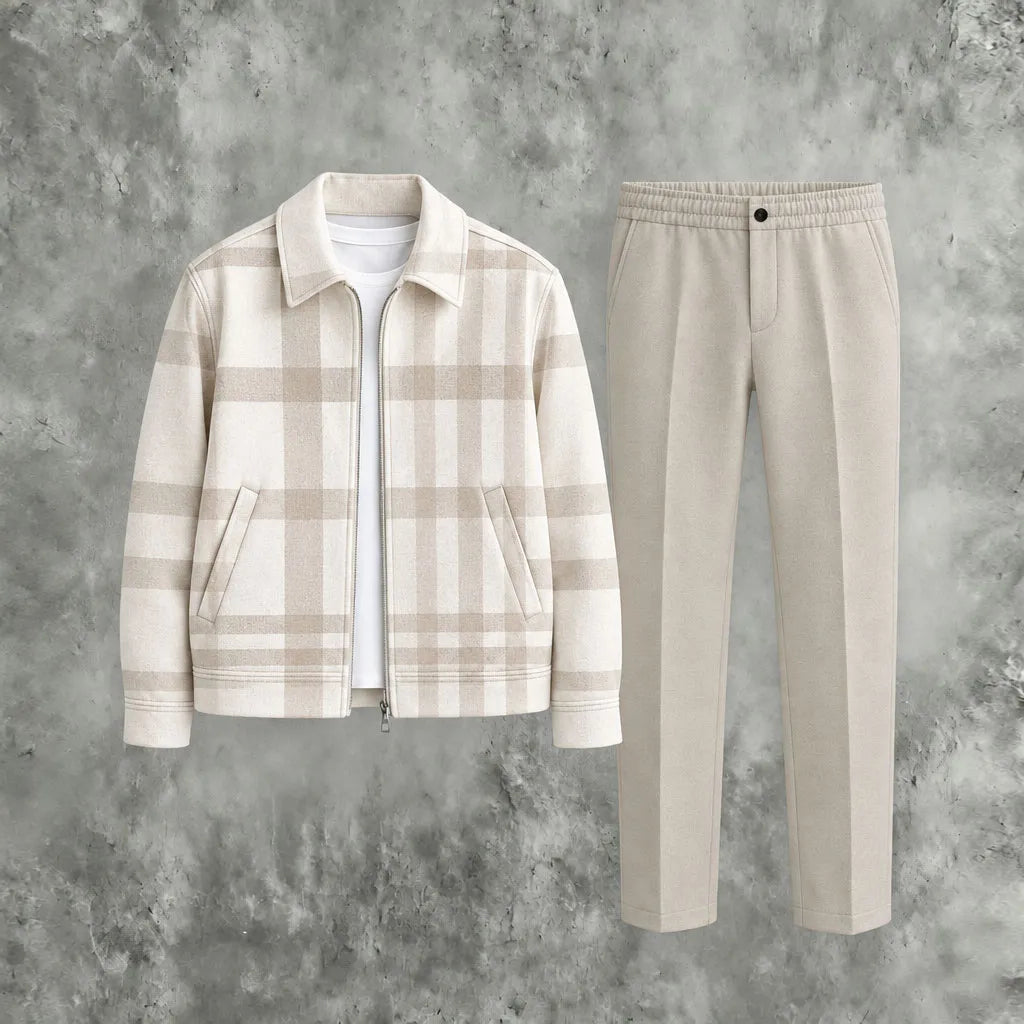 Men's Checkered Zipper Hoodie and Pants Set
