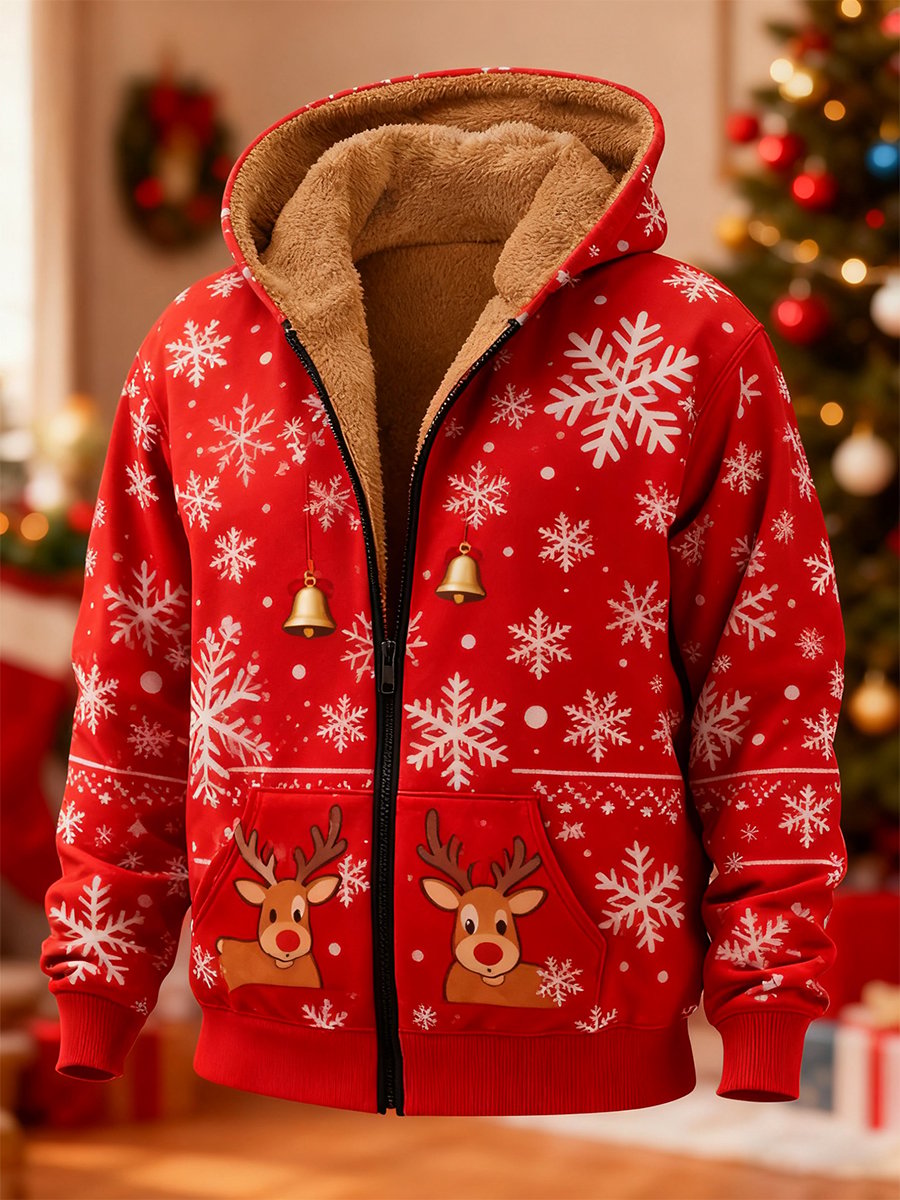 Men's Christmas Fleece-Lined Hooded Jacket