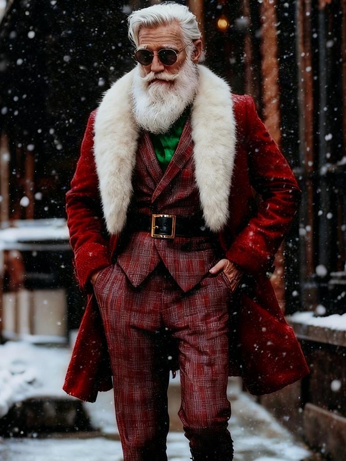 Men's Christmas Inspired Furry Hooded Coat